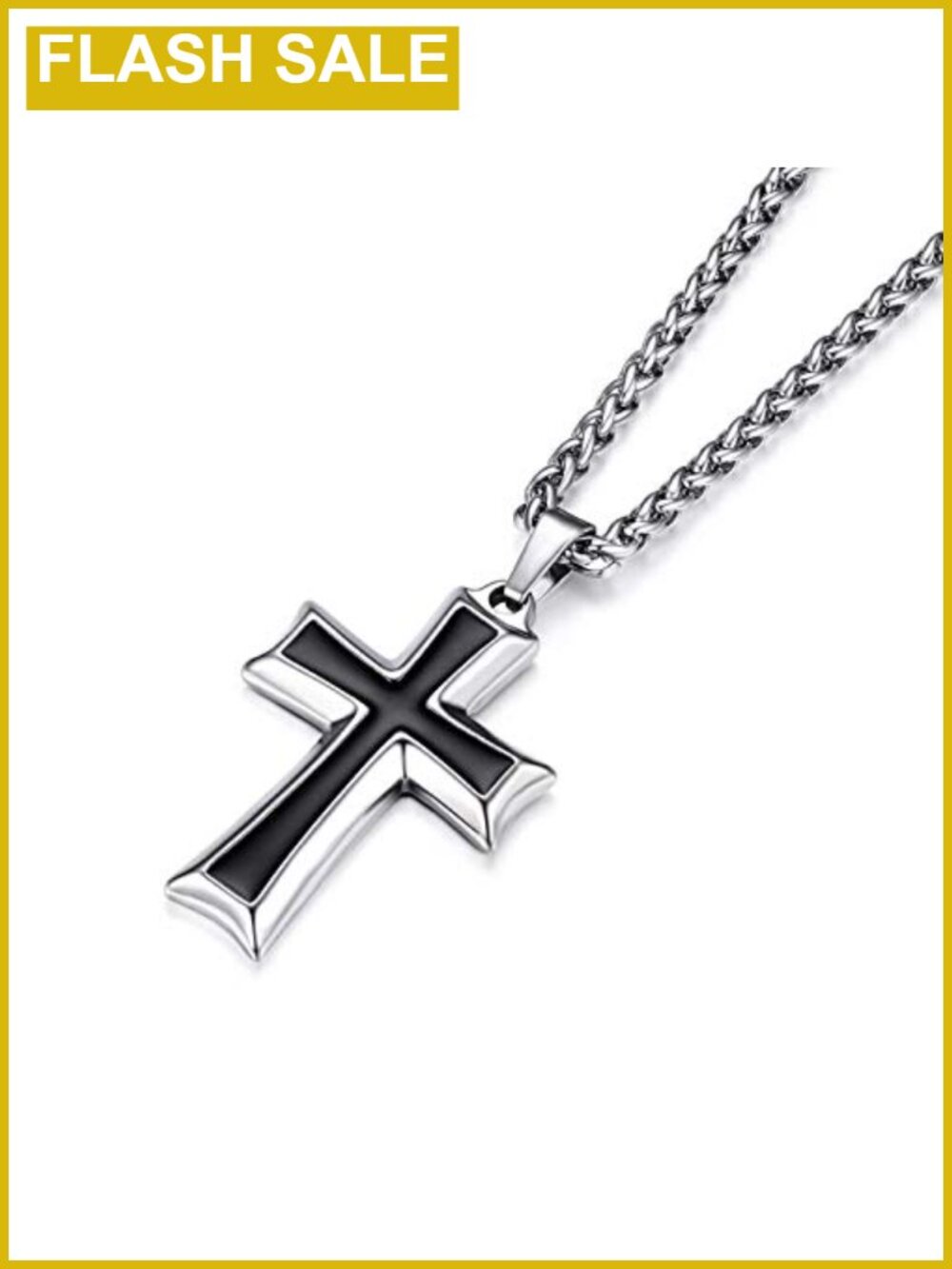 Mens Stainless Steel Cross Pendant Necklace 24In Wheat Chain
